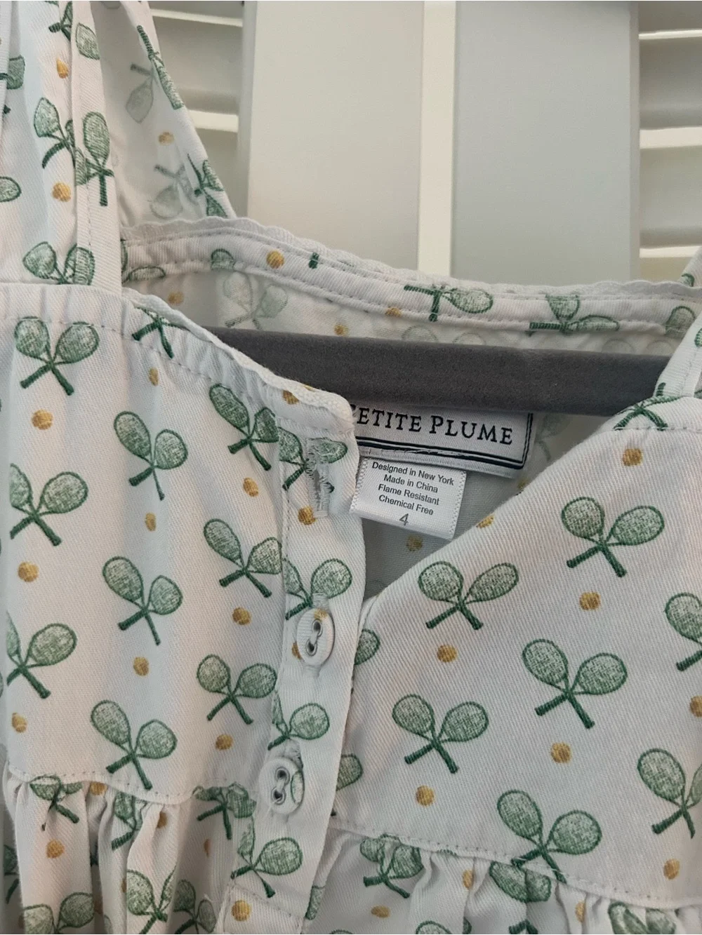 Petite Plume Girls Tennis Print Cotton Nightgown Sleeveless White Green Size 4T